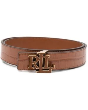 Ralph Lauren Croc-Effect Logo-Buckle Belt - Brown