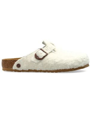 Birkenstock Boston Wooly Moon Brushed-Effect Slides - White