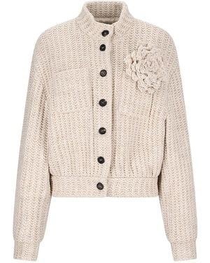 GIUSEPPE DI MORABITO Gerippter Cardigan mit Blumenverzierung - Natur