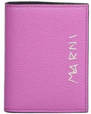 Marni Logo-Embroidered Billfold Wallet - Purple