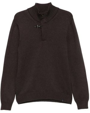 Fay Elbow-Patch Hook-Fastening Sweater - Black