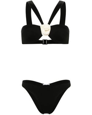 LaRevêche Sahar Floral-Appliqué Bikini - Black
