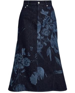 Erdem Printed-Detail Midi Skirt - Blue