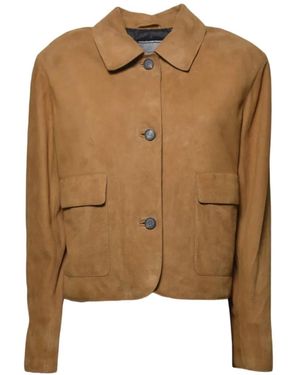Tagliatore Veste En Cuir À Poches Boutonnées - Brown
