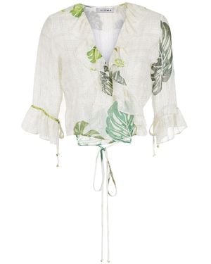 Amir Slama Palm Leaf Print Ruffle Blouse - Multicolour