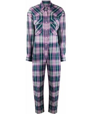 Isabel Marant Check-Print Button-Up Jumpsuit - Blue