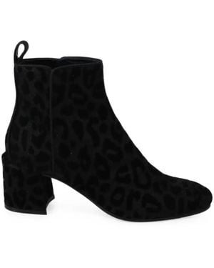 Dolce & Gabbana Bottines En Velours À Imprimé Léopard - Black
