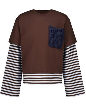 Charles Jeffrey Long Sleeve 2-In-1 Tee With Knit Patch - Brown