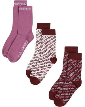 KARL LAGERFELD All-Over Logo Socks (Pack Of Three) - Purple