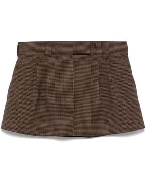 Pink Dogtooth-Pattern Mini Skirt - Brown