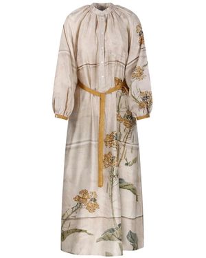Pierre Louis Mascia Robe Ceinturée À Fleurs - Natural