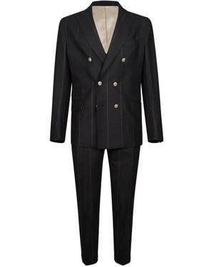 Eleventy Pinstripe Double-Breasted Suit - Black