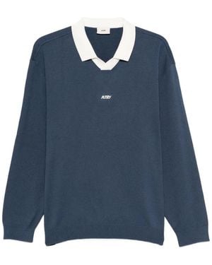 Autry Regular Fit Embroidered Logo T-Shirt - Blue