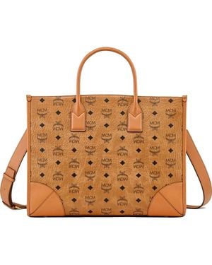 MCM Logo Handle Tote Bag - Brown