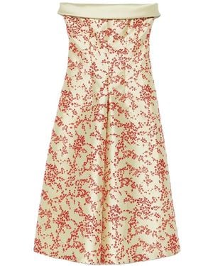 Alberta Ferretti Floral-Print Strapless Midi Dress - White