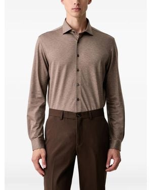Lindbergh Business Marl-Effect Long-Sleeve T-Shirt - Brown