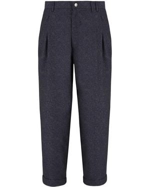 Giorgio Armani Pleated Cropped Tapered Trousers - Blue