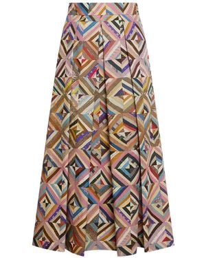 Pierre Louis Mascia Salato Patchwork Midi A-Line Skirt - White