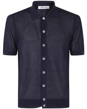 Gran Sasso Open-Knit Button-Down Polo Shirt - Blue
