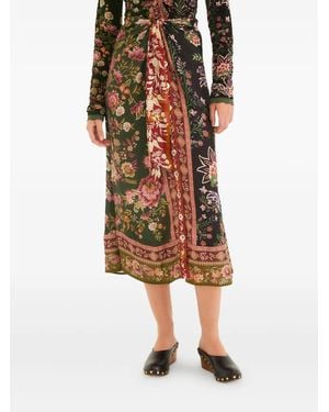FARM Rio Floral Midi Skirt - Green