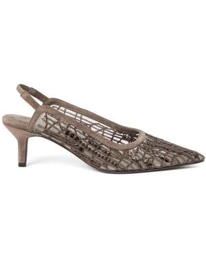 Brunello Cucinelli Glistening Abstract Embroidery City Pumps 55 - Brown