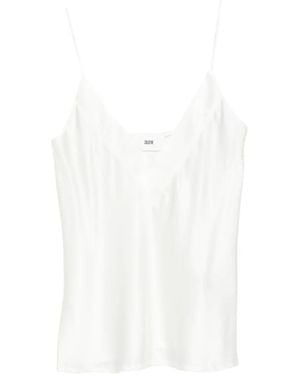SOLOTRE Satin V-Neck Top - White