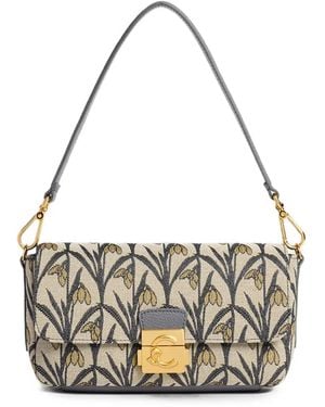 Coccinelle Medium C-Me Lock Floral-Jacquard Leather-Trim Tote Bag - White