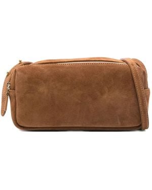 Elleme Mini Trousse Wildleder-Schultertasche mit doppeltem Reißverschluss - Braun