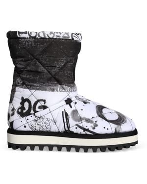 Dolce & Gabbana Quilted Graffiti-Print Boots - Black