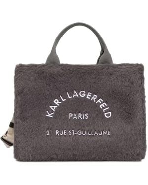 KARL LAGERFELD Logo-Embroidered Faux-Fur Tote Bag - Grey