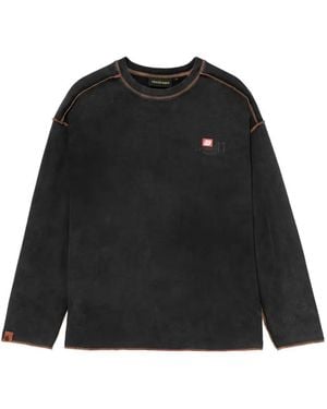 Mini Cream Contrast-Stitch Long-Sleeve T-Shirt - Black