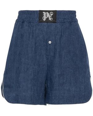 Palm Angels Monogram-motif Linen Boxer Shorts - ブルー