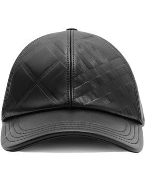 Burberry Embossed Check Leather Baseball Cap - Grey