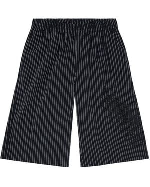DIESEL Pinstriped Phoenix-Embroidered Shorts - Blue