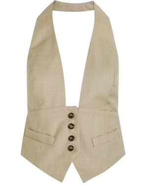 Ronny Kobo Buttoned Halter Top - Natural