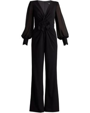 Tadashi Shoji Floral-Embellished V-Neck Jumpsuit - Black