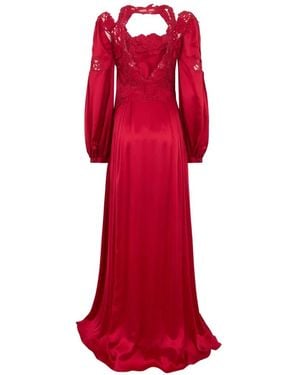 Alberta Ferretti Puff-Sleeve Silk Maxi Dress - Red