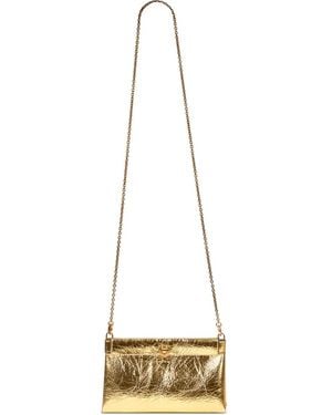 Etro Mini Leather Clutch Talk With Chain Shoulder Strap - White