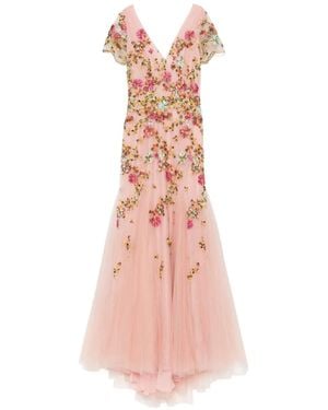 Costarellos Robe Mi-Longue En Tulle À Broderies - Rose