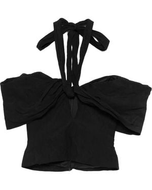 Magda Butrym Knotted V-Neck Top - Black