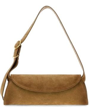 Jil Sander Small Cannolo Suede Shoulder Bag - Metallic