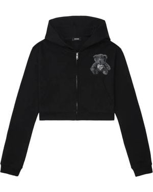 we11done Bear-Print Zip-Up Hoodie - Black