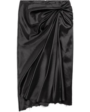 Balenciaga Draped Raw-Edge Midi Skirt - Black
