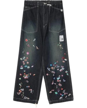Maison Mihara Yasuhiro Kids Sticker-Printed Baker Denim Trousers - Grey