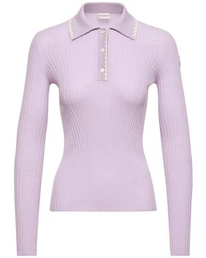 Moncler Wool Long Sleeve Polo Shirt - Purple
