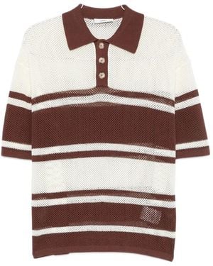 Commas Open-Weave Striped Polo Shirt - White