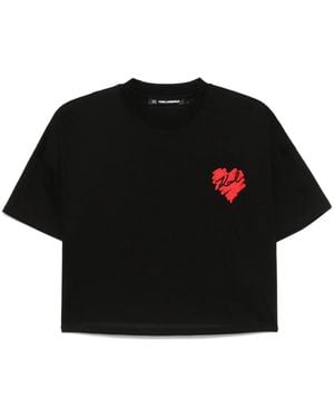 Karl Lagerfeld ハートモチーフ クロップド Tシャツ - ブラック