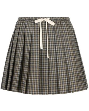 Miu Miu Check Pleated Mini Skirt - Grey