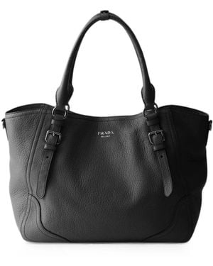 Prada Large Leather Tote Bag - Black