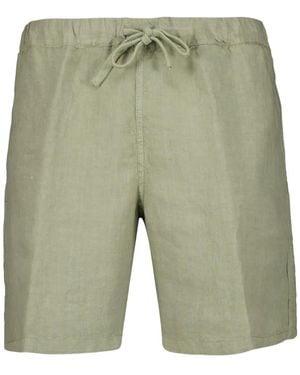 120% Lino Elasticated-Waist Linen Deck Shorts - Green